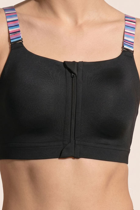Zelocity High Impact Quick Dry Front Opening Multicolor Strap Sports Bra - Jet Black — image 7